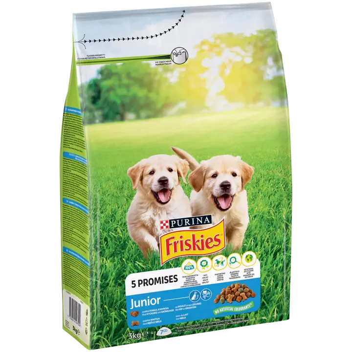 Friskies 3kg Junior Kanaa ja Kasviksia koiranruoka