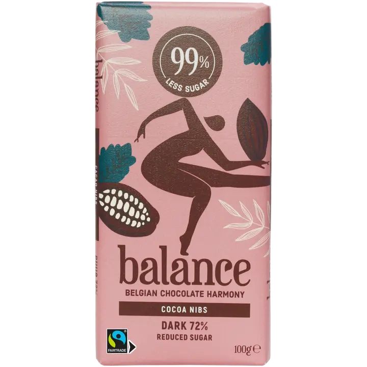 Balance Tumma suklaa kaakaonibseillä, sisältää makeutusainetta 100 g