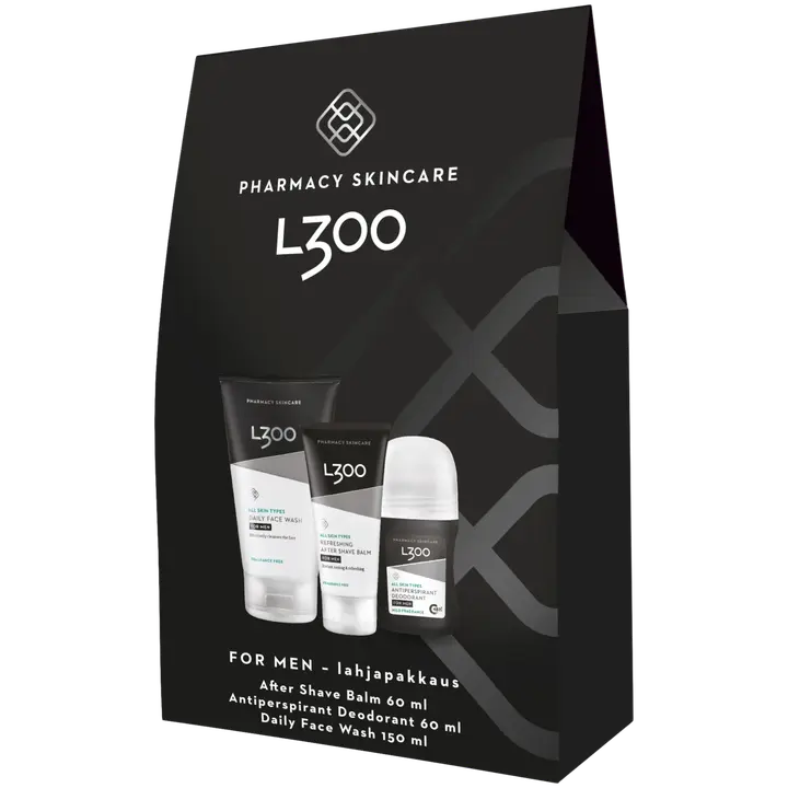 L300 lahjapakkaus miehelle kasvovoide, puhdistusgeeli, antip/deodorant 3x60/150/60ml