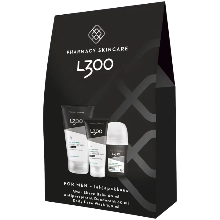 L300 lahjapakkaus miehelle kasvovoide, puhdistusgeeli, antip/deodorant 3x60/150/60ml