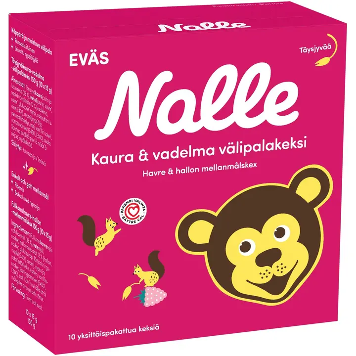 Nalle 10x15g täysjyväkaura-vadelma välipalakeksi