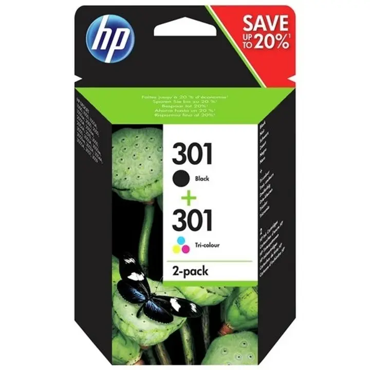 HP 301 mustepatruuna 2-pack kaikki värit + musta