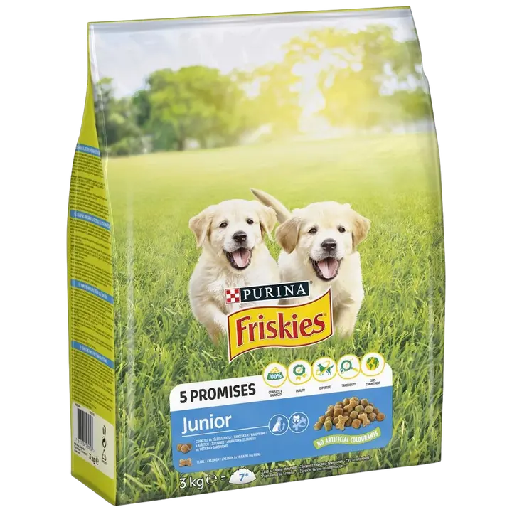 Friskies kuiv koeratoit Junior kana, köögiviljade ja piimaga 3kg
