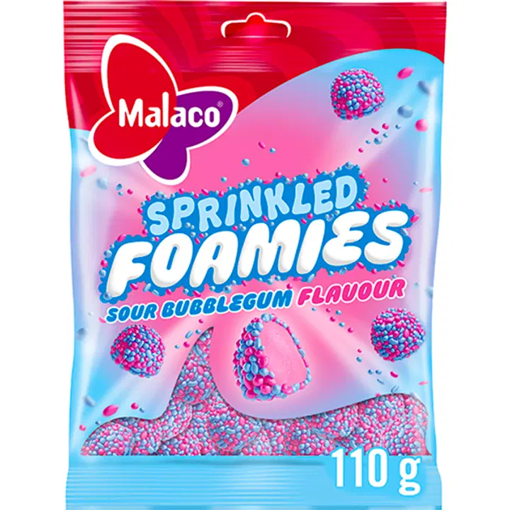 Malaco Sprinkled Foamies Sour Bubblegum makeinen 110g