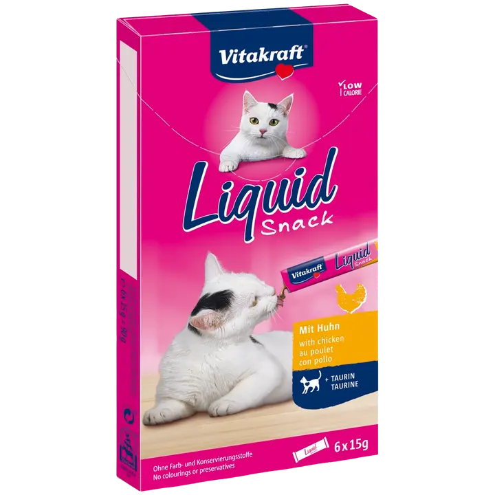 Vitakraft Liquid snack Nestemäinen välipala vähintään 3 kuukauden ikäisille kissoille kana + tauriini 6x15g