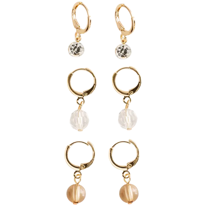 Cailap Riipuskorvakorusetti 3 paria kirkas, beige