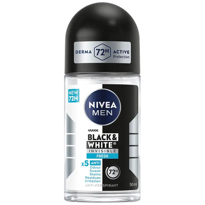 NIVEA MEN 50ml Black & White Invisible Fresh Deo Roll-On -antiperspirantti