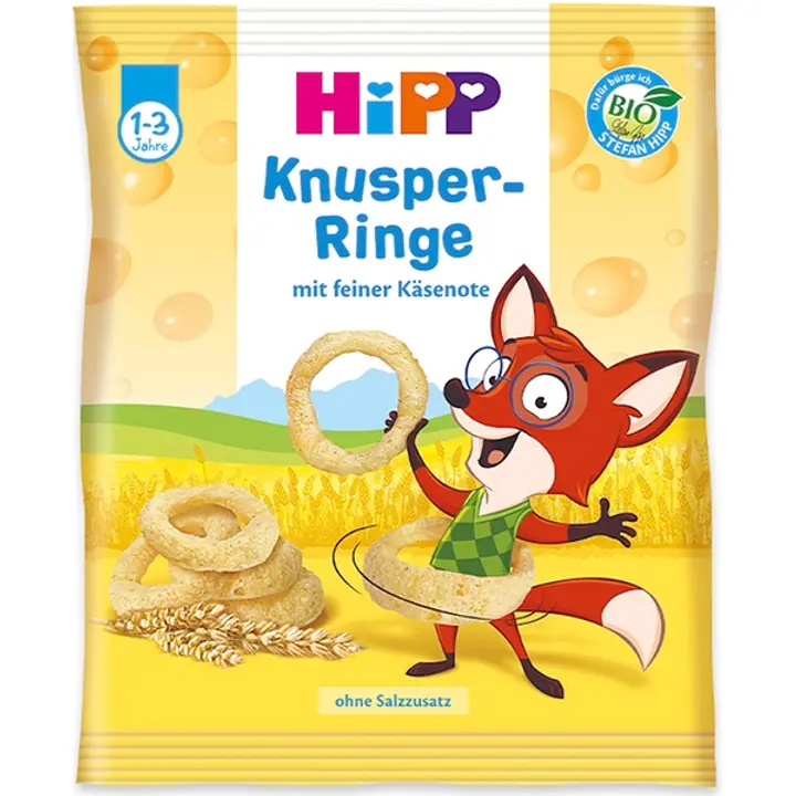 Hipp krõbedad teraviljarõngad juustuga, öko, alates 1-eluaastast