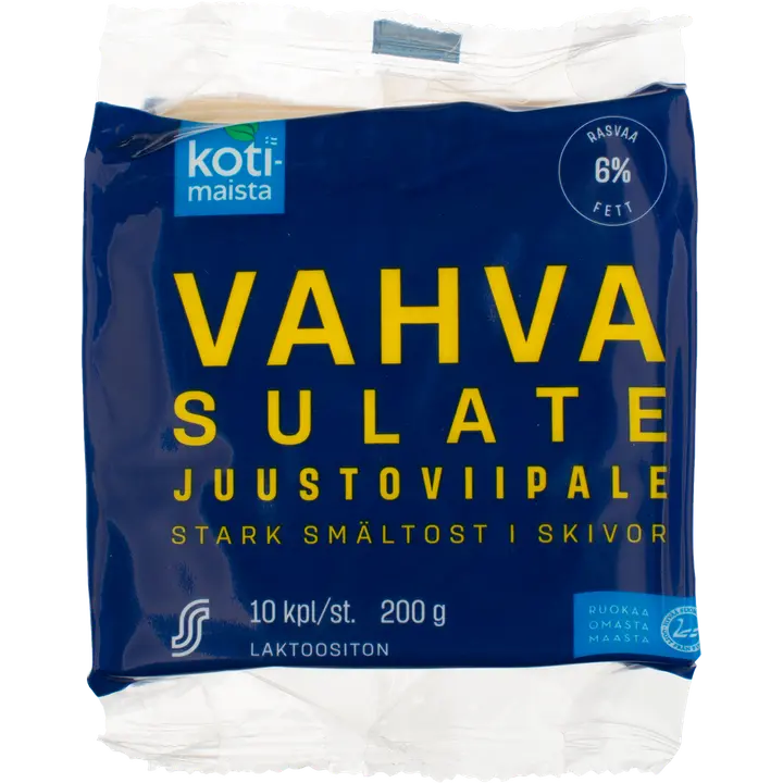 Kotimaista sulatejuustoviipale 6 % vahva 200 g