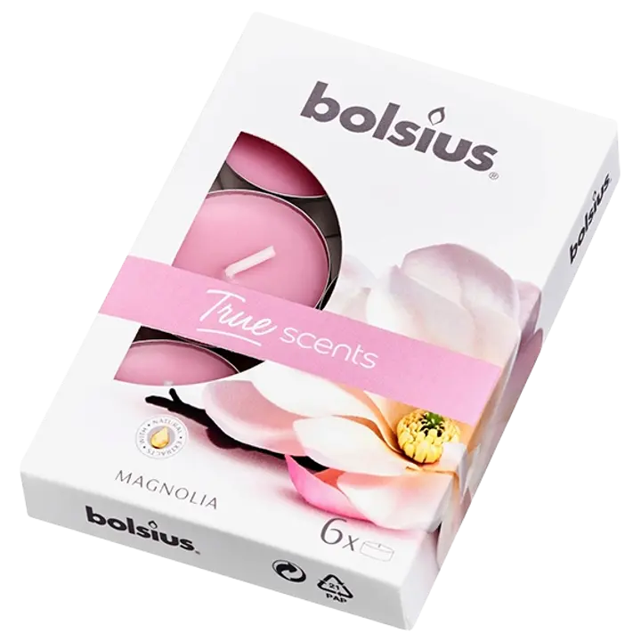 Bolsius 6 lõhna-teeküünalt karbis 4h Magnolia True