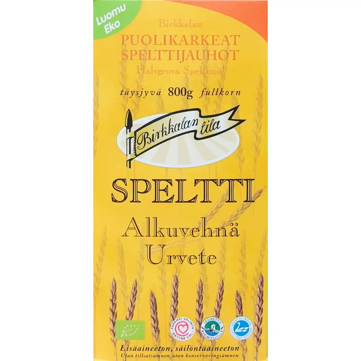 Birkkalan Tila Luomu puolikarkeat spelttijauhot täysjyvä 800g