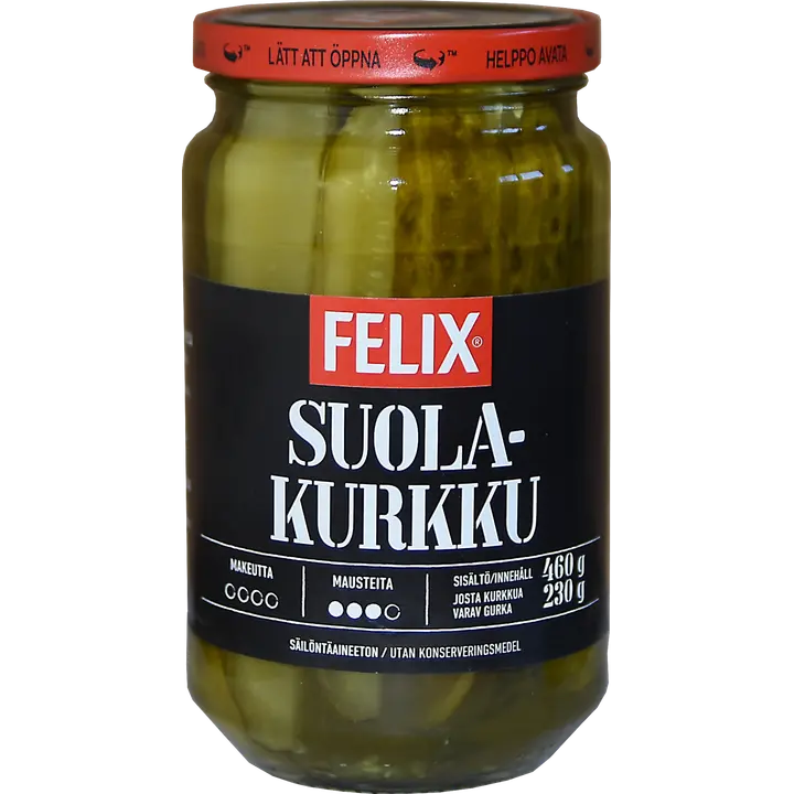 Felix lohkottuja kurkkuja suolamausteliemessä 460/230g