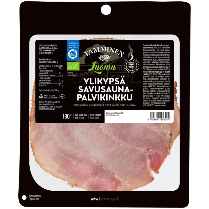 Tamminen Luomu Ylikypsä Savusaunapalvikinkku 180g