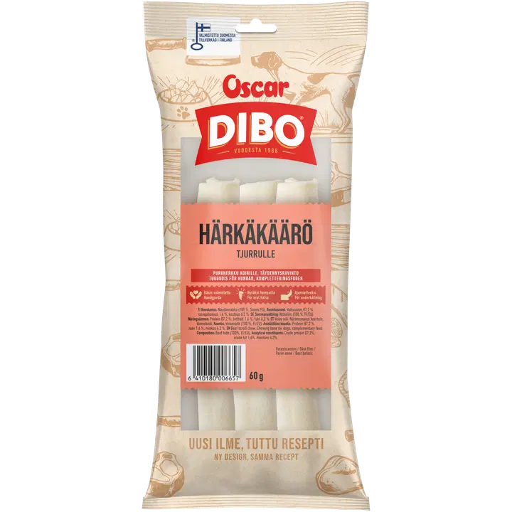 DIBO Härkäkäärö puruherkku 60 g (3 kpl), koirille