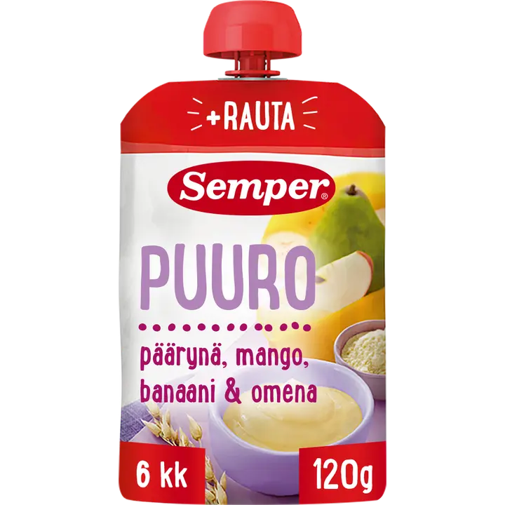 Semper Puuro päärynä mango banaani & omena 6kk käyttövalmis lastenpuuro 120g