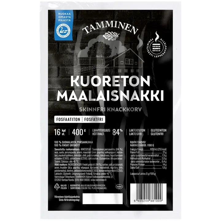Tamminen kuoreton maalaisnakki fosfaatiton 16kpl 400g