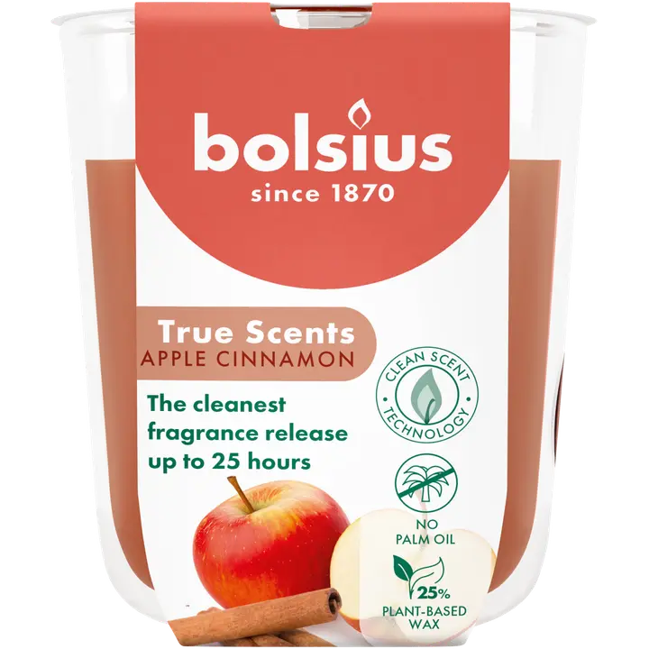 Bolsius True Scents – tuoksukynttilä lasissa – Cinnamon Apple – vaaleanruskea – pieni