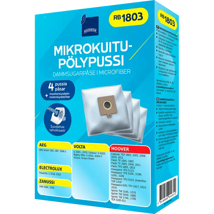 Rainbow pölypussi RB1803 4kpl + moottorisuodatin