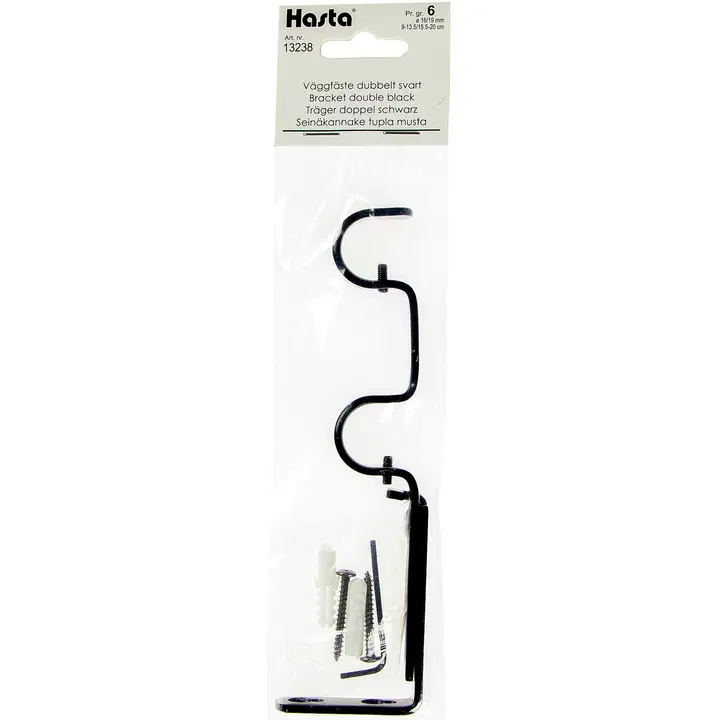 Hasta seinäkannake tupla musta 16/19mm