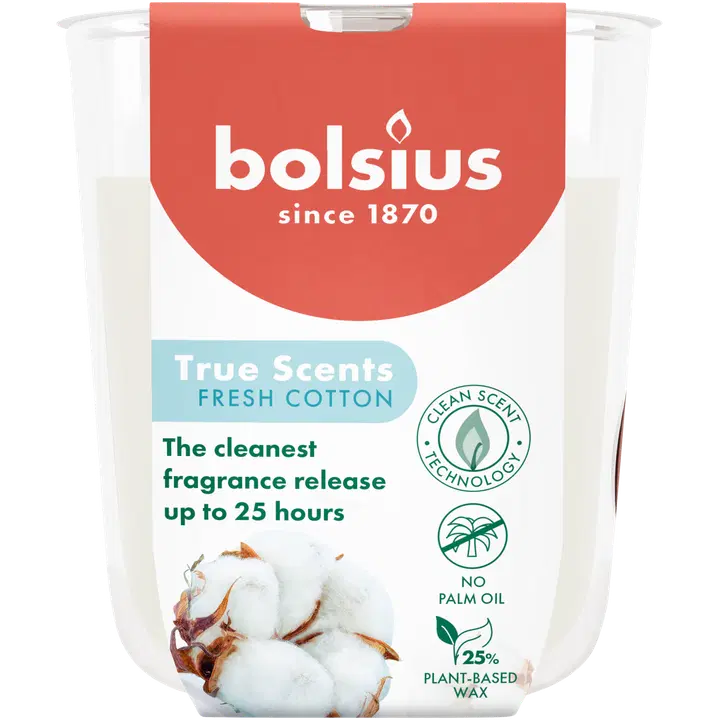Bolsius True Scents – tuoksukynttilä lasissa – Fresh Cotton – pieni