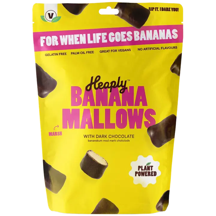 Heaply suklaakuorrutteiset banaaninmakuiset vaahtokarkit 100g