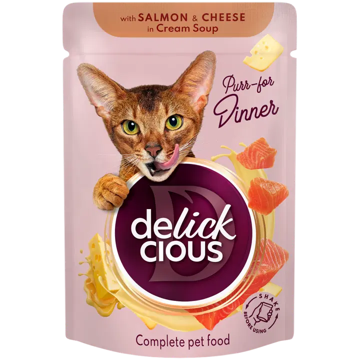 Delickcious Täisväärtuslik konserv täiskasvanud kassidele – Kreemjas lõhe-juustu kiusatus, 85 g