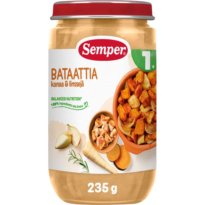 Semper Bataattia, kanaa & linssejä 1 v lastenateria 235g