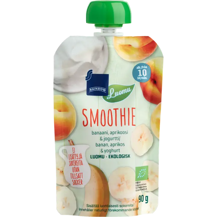 Rainbow smoothie banaani, aprikoosi & jogurtti luomu 90 g 10 kk