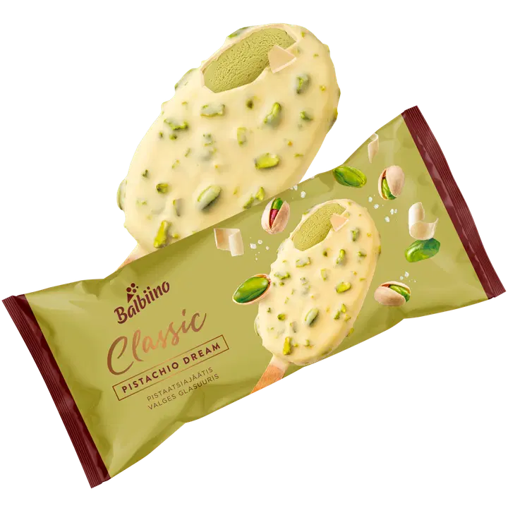 Classic Pistaatsia-Koorejäätis Pistaatsiatükkidega Valges glasuuris 67 g