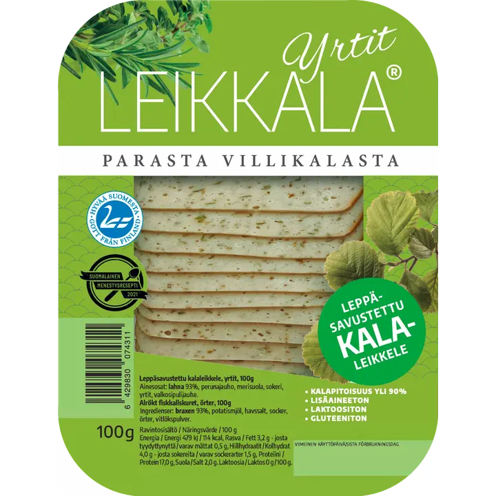 Leikkala- Leppäsavustettu kalaleikkele, yrtit 100G
