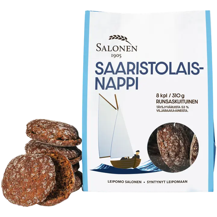 Leipomo Salonen Saaristolaisnappi 8/310 g ruisleipä, halkaistu