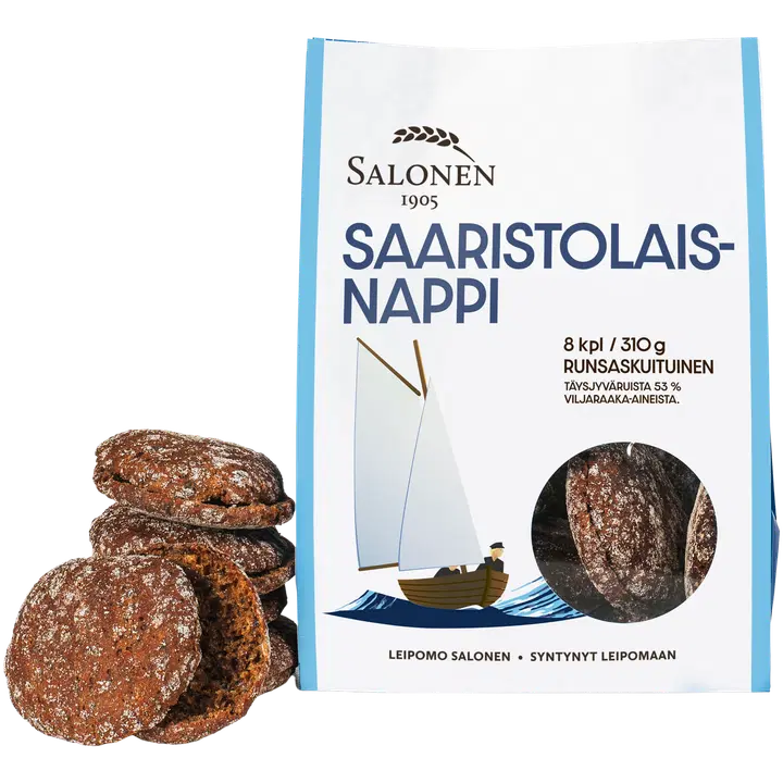 Leipomo Salonen Saaristolaisnappi 8/310 g ruisleipä, halkaistu