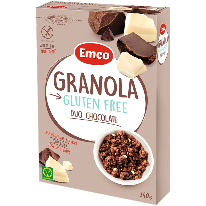 Emco gluteenivaba Granola valge ja tumeda šokolaadiga 340g