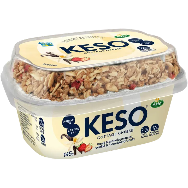 Arla Keso raejuusto vanilja & mansikka-granola laktoositon 145 g