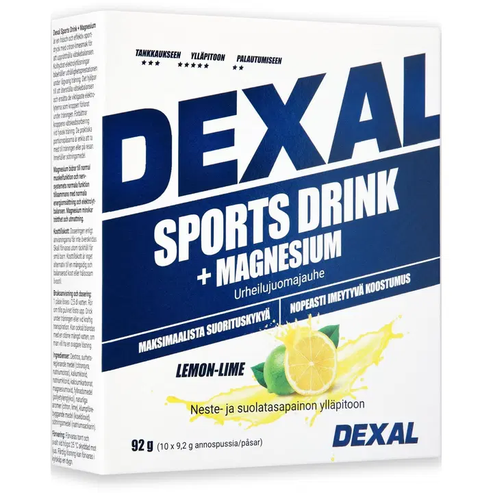 Dexal Sports Drink+magnesium urheilujuomajauhe sitruuna-limetti 9,2gx10kpl ravintolisä
