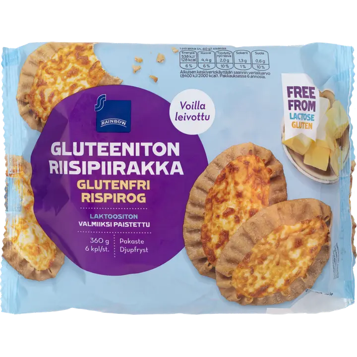 Rainbow gluteeniton riisipiirakka 6 kpl/360 g pakaste