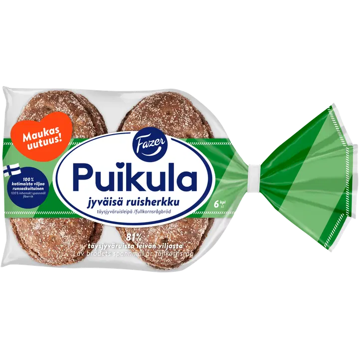 Fazer Puikula Jyväisä ruisherkku 6kpl 330g, täysjyväruisleipä