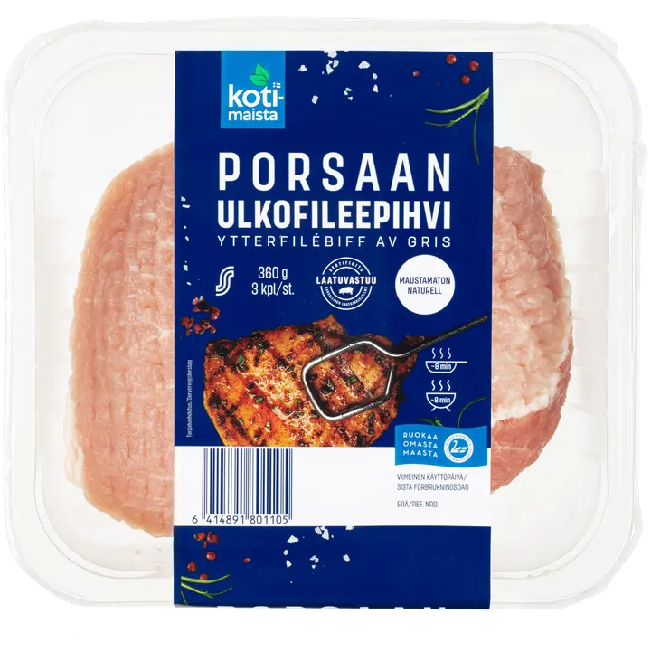 Kotimaista porsaan ulkofileepihvi 3kpl 360g