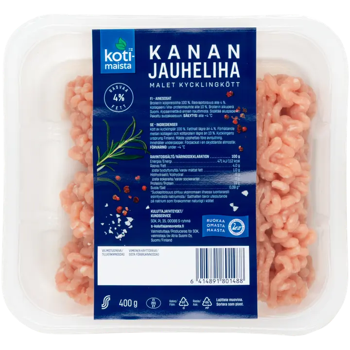Kotimaista kanan jauheliha 4 % 400 g