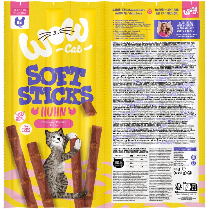WOW CAT Soft Sticks Kyckling 6 x 5 g