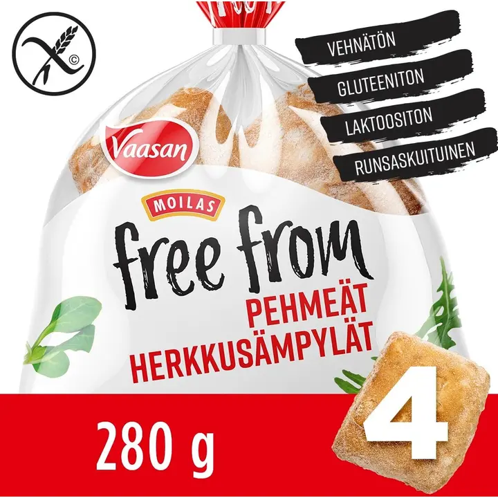 Vaasan Moilas Free From Pehmeät Herkkusämpylät 280g 4kpl gluteeniton
