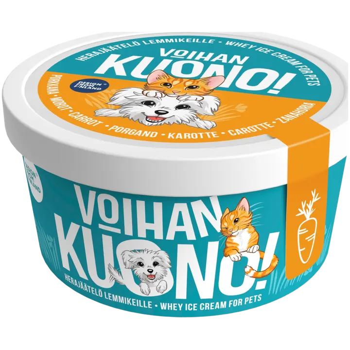 Voihan Kuono! Herajäätelö kissoille & koirille, Porkkana, gluteeniton, laktoositon, pakastetuote, 90g