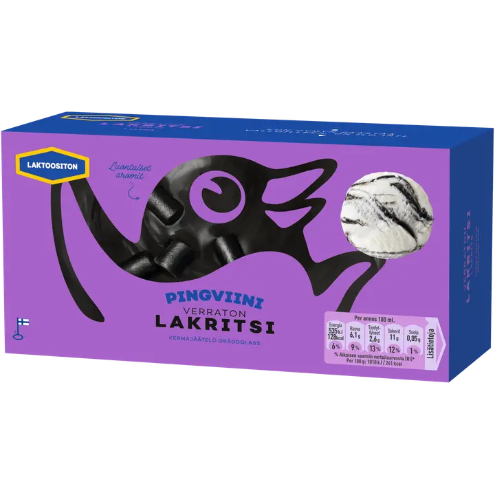 Pingviini Lakritsi Laktoositon kermajäätelö kotipakkaus 530g/1L