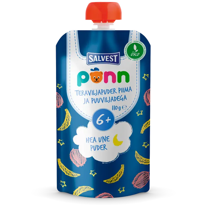 Põnn ökö teraviljapuder piima, puuvilja 6k, 110 g