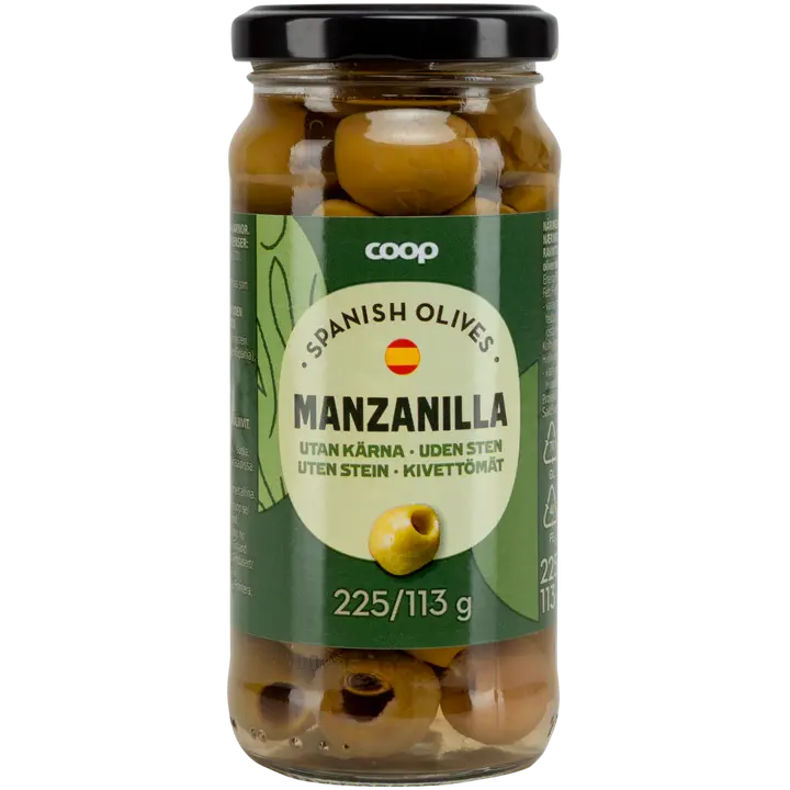Coop Manzanilla vihreät kivettömät oliivit 225/113g