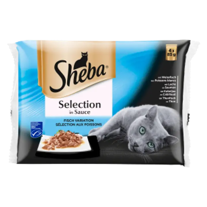 Sheba kiisueine Select Slices kalade valik kastmes, 4x85g