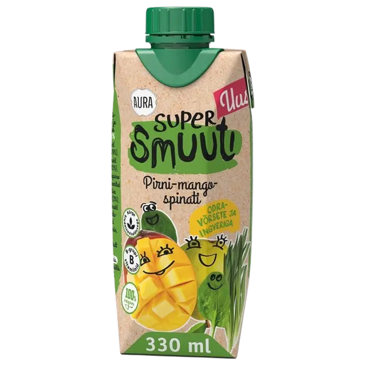 .AURA SMOOTHIE Supersmuuti Pirni-mango-spinati ingveri ja odravõrsega 0,33 L