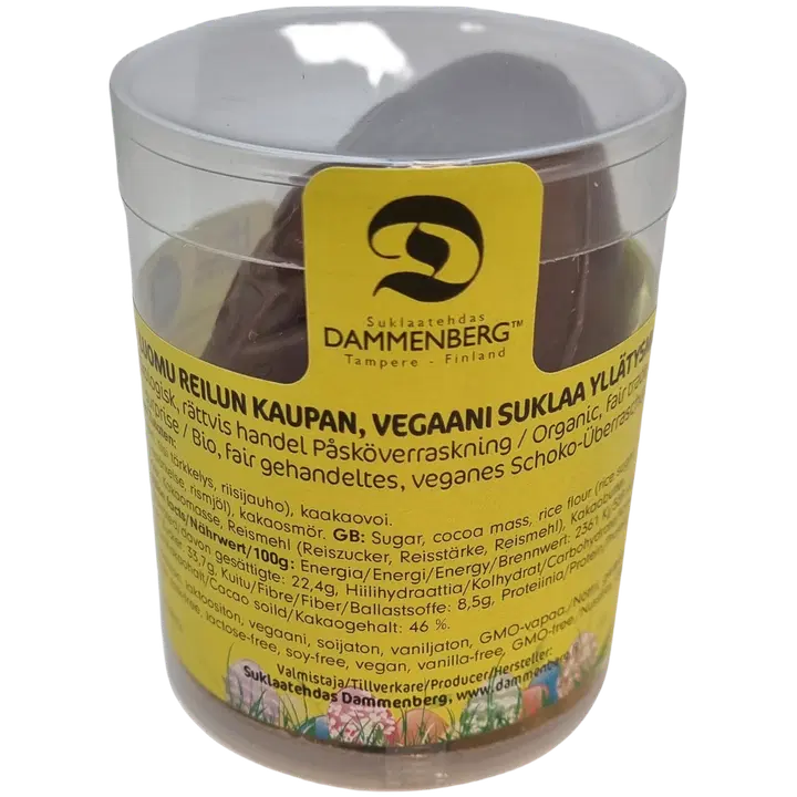 Dammenberg luomu, reilun kaupan Pääsiäisyllätys suklaamuna maidoton 50g