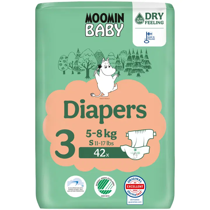 Moomin Baby Diapers teippivaippa koko 3, 42 kpl, 5-8 kg