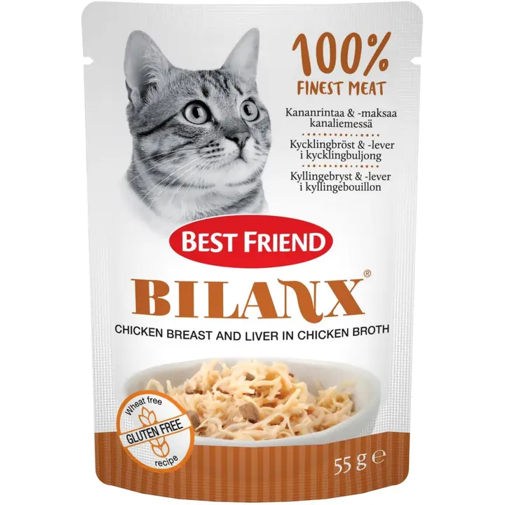Best Friend Bilanx täissööt kassidele kanapuljongis kanarinna ja -maksaga, 55 g